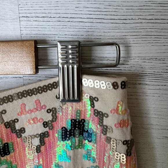 Express Skirt Womens Size S/P Tan Sequin Aztec Mini Sparkle Glam Summertime - Picture 8 of 13